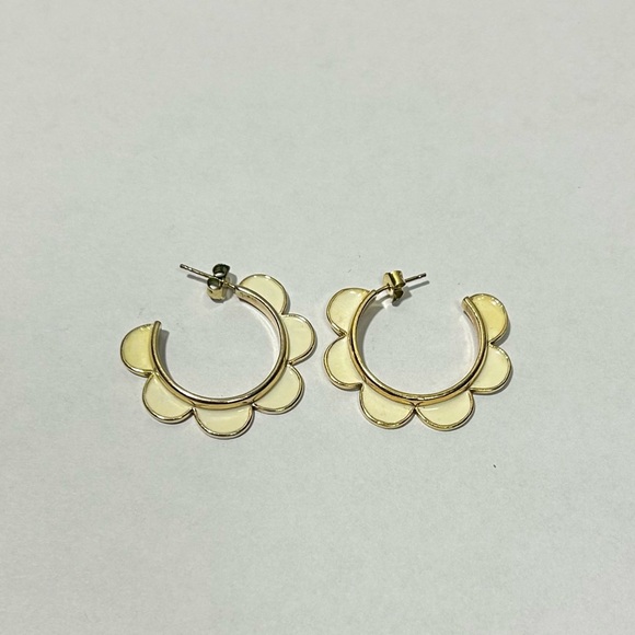 Anthropologie Jewelry - Anthropologie Scalloped White and Gold Hoops